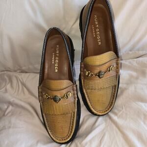 NWOT Kurt Geiger London reptile brown Leather Loafers EURO Size40 eagle head